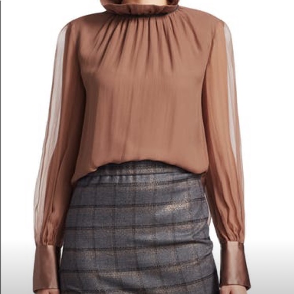 Brunello Cucinelli light brown silk blouse sz S